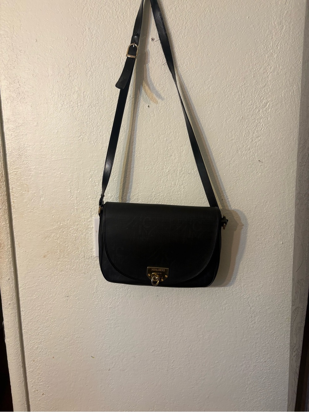Nina Ricci Black Leather Crossbody with Gold-Tone Hardware